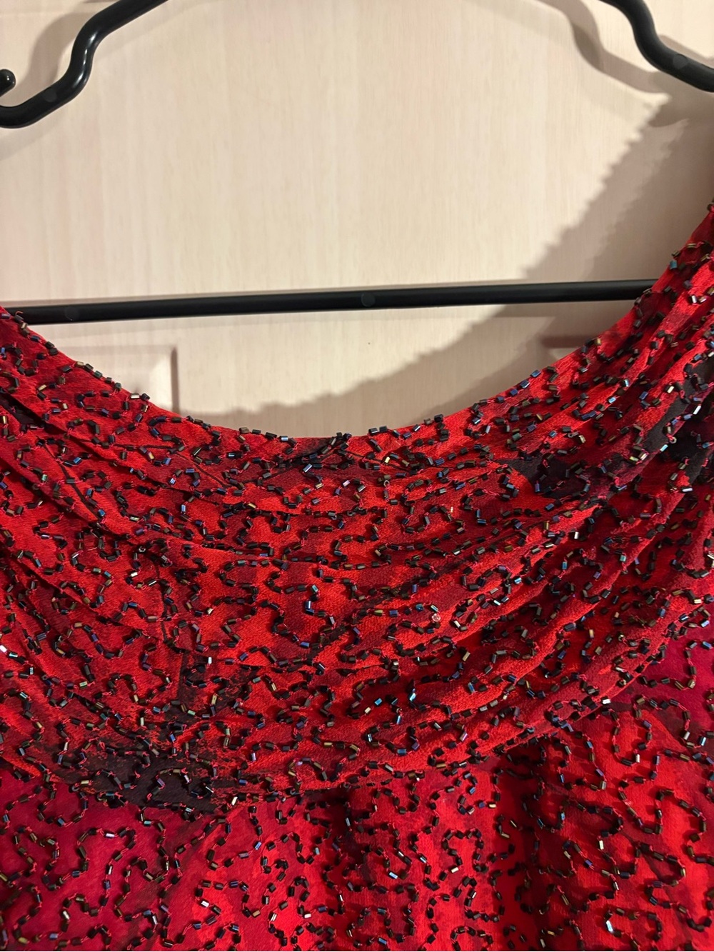 Cache Red Beaded Draped Neckline Evening Top MEDIUM Y2K Grunge Fairy Whimsy Vamp - Picture 5 of 16